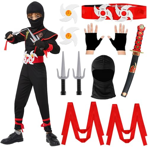 TZPAUG Costume de Ninja pour enfants avec accessoires en plastique et mousse, costume d'Halloween et Cosplay, L