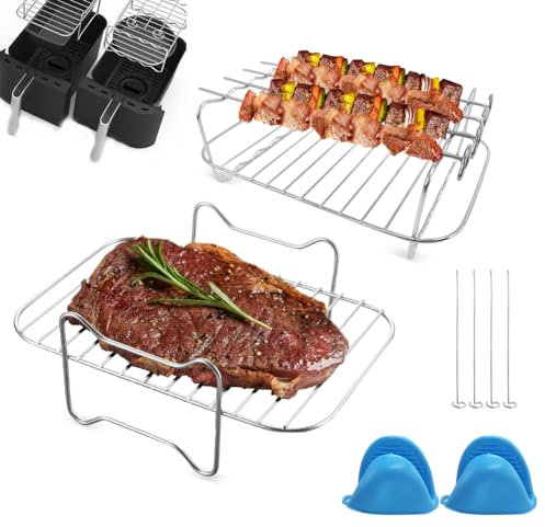 Friggitrice ad aria calda compatibile – per friggitrice ad aria calda Ninja Af300Eu Af400Eu, inserto per cottura a vapore 1 pezzo + griglia 1 pezzo + maniglie per dita 2 pezzi + fibre per barbecue 4