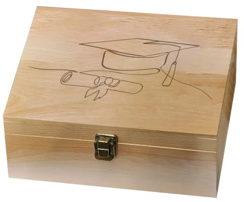 arricraft Wooden Memorial Box with Lid, Graduation Diploma Line Pattern Rectangular Memory Box for Anniversary Wedding Birthday Decoration Jewellery Photo Letter Storage