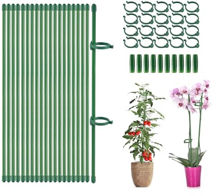 Voarge Tutor Planta Tallo, 20 Piezas Tutor Planta Interior, 20 Tallos de Planta Clips, 10 Tallos Tubo de Extensión, Fijación de Crecimiento de Plantas, Protegen las Plantas de Inclinación
