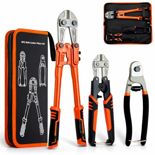 Bolt Cutter Pliers Set 3-Piece, 14Bolt Cutters Heavy Duty, 8Mini Bolt Cutters and 8Wire Cutters Heavy Duty, Cable Cutters with Storage Bag, CR-V Steel Blade for Cutting Chains,Iron Wire,Locks,Cable