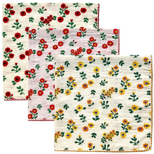 Gorgeous Island 3 Pack 100% Cotton Bandanas for Women 21x21 inches - Assorted Floral Printed Head Scarves, Multi-Purpose Hair & Neck Kerchiefs Set - Collection3 - Little Flowers