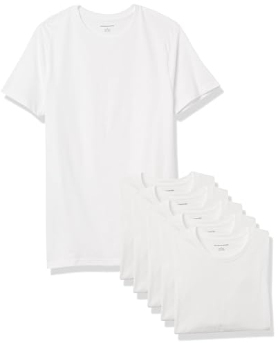 Amazon Essentials Camisetas Interiores de Algodón con Cuello Redondo, Básicas, Versátiles y Suaves Hombre, Pack de 6, Blanco, M