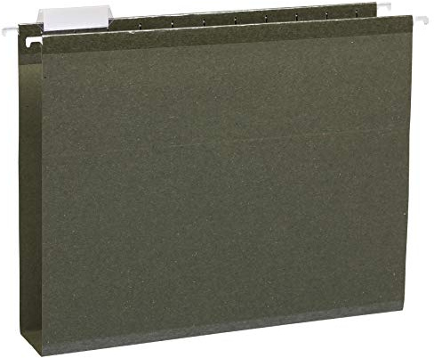 Amazon Basics Hanging File Folders, Letter Size, Standard Green, 1/5-Cut Adjustable Tabs, Reinforced Extra Capacity for Bulky Files, 25 Per Box
