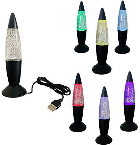 YoLight Veilleuse USB Table Lampe à Lave Paillettes Glitter LED à Couleur Changeante 7.87 (Noir)