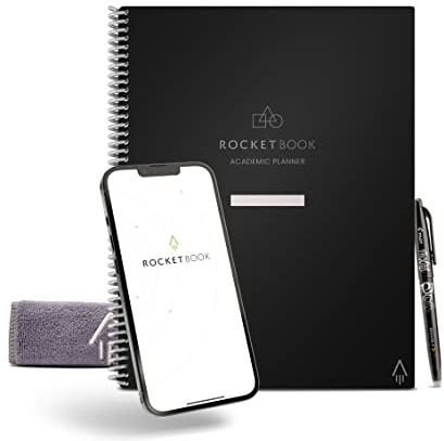 Rocketbook Planificateur académique intelligent réutilisable format A4, carnet numérique pour étudiants et enseignants, journal universitaire quotidien, hebdomadaire, mensuel, 13 types de pages,