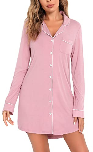Senert - Camisones para mujer, de manga corta o larga, con botones, vestidos de noche, pijamas de maternidad, vestido de lactancia, ropa de dormir, Large