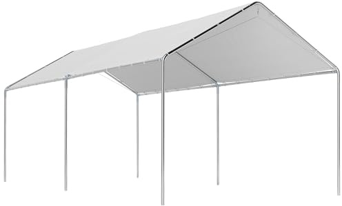 Outsunny Gazebo Copertura per Auto 6x3m in Acciaio Zincato, Tendone per Auto con Kit di Ancoraggio, Bianco