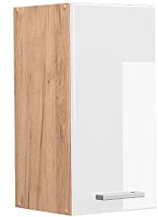 Vicco Hängeschrank R-Line, hängender Küchenschrank, Weiß Hochglanz/Goldkraft Eiche, 30 cm