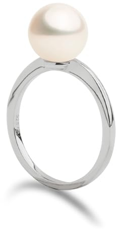 Secret & You Anillo de Perlas Cultivadas de Agua Dulce Redondas de 8,5 mm de Mujer Anillo de Plata de Ley 925 bañada en Rodio - 3 tallas