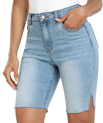 Womens Denim Butt Lift Bermuda Shorts Jeans High Waist Push Up Biker Black Short(068-light Blue-9)