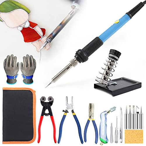 Kit de vitrail, 18 pièces, kit de démarrage Professionnel pour vitraux, kit d'outils pour Coupe-Verre et kit de Fer à souder, pour Les Amateurs d'artisanat du Verre et Le