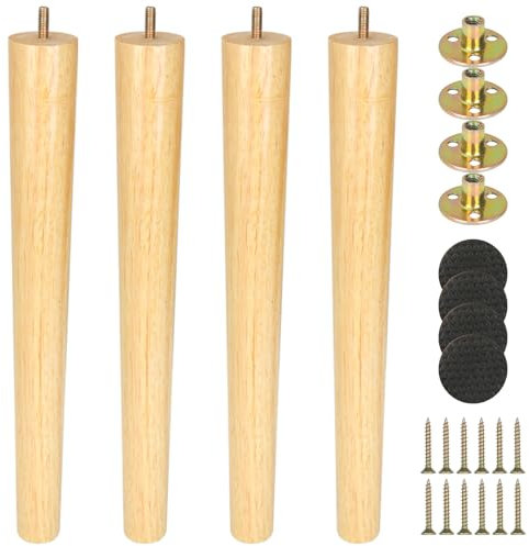 VIDETOL 40cm Wooden Furniture Legs Set of 4, Nature Solid Wooden Sofa Legs, Sofa Replacement Feet with Mounting Plate & Screws for Cabinet, Bed, Chair, Sofas, Dresser Table and TV Stand