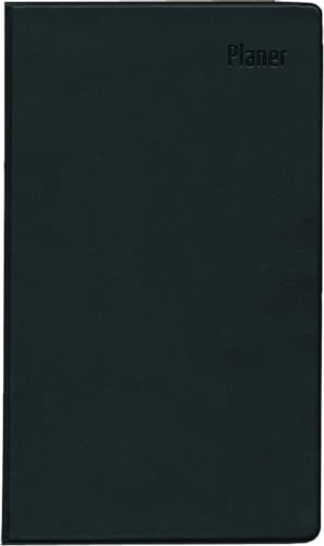 Zettler - Taschenplaner 2025 schwarz, 9,5x16cm, Taschenkalender mit 32 Seiten in Kunststoffhülle, 1 Monat auf 2 Seiten, separates Adressheft, Wochenzählung, Mondphasen und deutsches Kalendarium