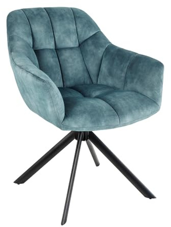 Riess Ambiente Drehbarer Stuhl Papillon Petrol blau Samt Schwarze Metallbeine Armlehnen Stuhl Esszimmerstuhl Küchenstuhl Konferenzstuhl