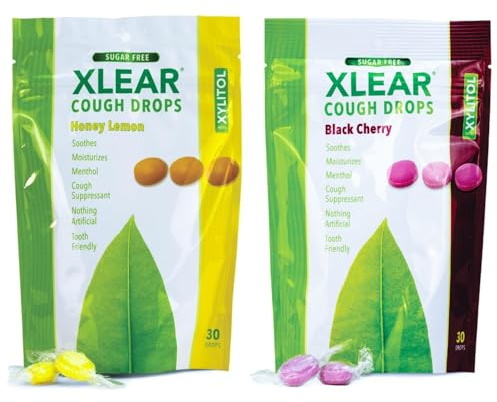 Xlear Pastilles Sans Sucre au Xylitol – Pastilles pour Gorge et Bouche Sèche, Sans OGM, Sans Gluten, Natural Black Cherry and Honey Lemon, 30 Count Each (Variety Pack)