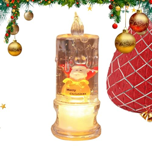 Luz nocturna de vela navideña,vela iluminada de Navidad | Velas LED claras de invierno de vacaciones - Velas LED brillantes llenas de agua, velas cónicas sin llama con dibujos animados en el interior