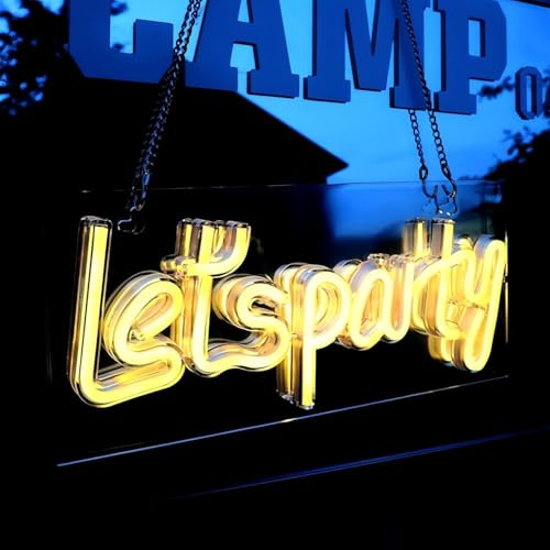 Lets Party Neon Light Sign - LED Neon Signs fior Bedroom Wall Battery/USB Powered Neon Lights Warm White Decorations, Party, Wedding, Room, Home Decor, Gifts