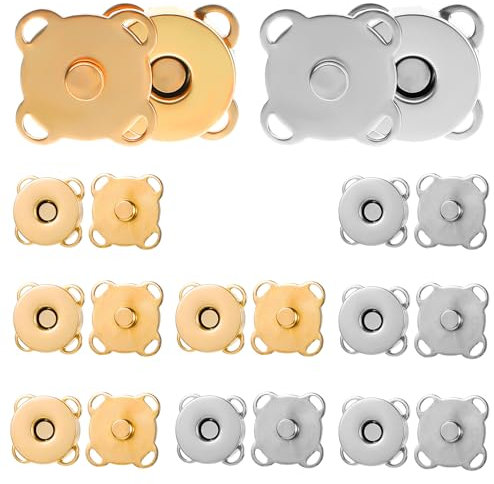 Thinp 10 Paare Magnetknöpfe,14mm Metall Magnetknöpfe,Magnetverschluss Tasche,Pflaumenförmige Magnetische Knöpfe zum Annähen,Magnetknopf,Magnet Druckknopf für DIY Nähen Handwerk Geldtasche Kleidung