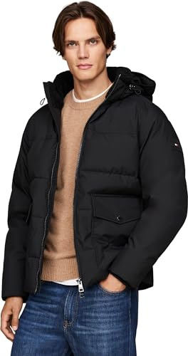 Tommy Hilfiger Men’s Rockie Utility Puffer Jacket with Hood, Black (Black), XL
