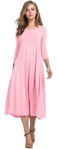 Hotouch, abito da donna elegante, midi, tunica, abito a linea, maniche a 3/4, scollo rotondo, tinta unita, abito casual, autunno inverno, S-3XL, S