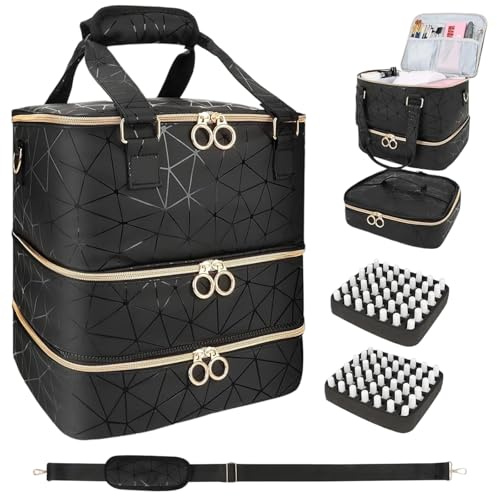Grand Sac de Rangement Vernis à Ongle,3 Couche,pour 84 flacons de Vernis à Ongles et 1 Lampe à Ongles LED,Sac de Rangement pour Vernis à Ongles,avec Compartiments de Rangement,pour stylisme ongulaire