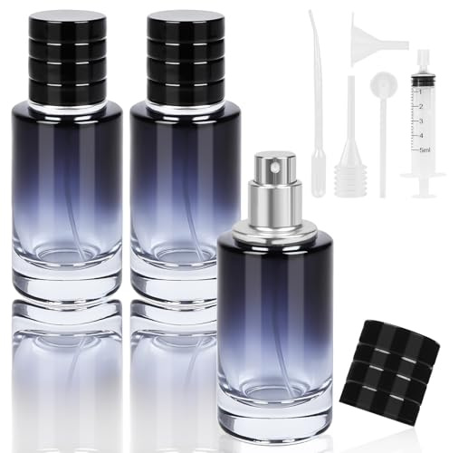 LOPHE Atomizador Perfume, 3 Pcs Frasco Perfume de Vidrio, Recargable, Bote de Perfume Portátil con Accesorios, Pulverizador Perfumer sin Fugas, Contenedor de Colonia para Viaje 30ML (Azul)