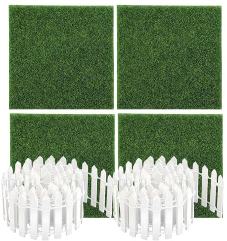 Mini clôture – Mini clôture blanche de 88,9 cm | Panneau blanc décoratif avec 4 pièces d'herbe artificielle pour intérieur et maison, enfants, garçons et filles