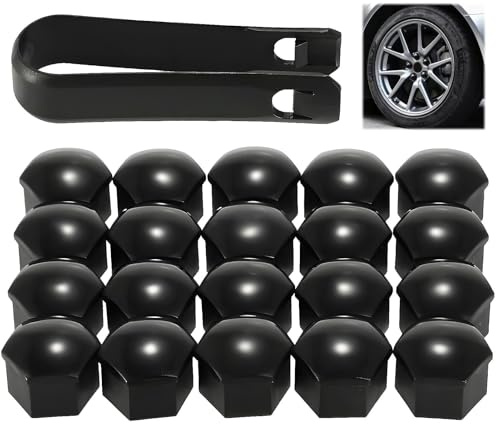 Gripiti Wheel Nut Covers 19 mm, 20 Pcs Locking Wheel Lug Nut Covers with Removal Tool Black Hexagonal Car Wheel Bolt Caps Universal Alloy Wheel Center Caps for Most Car Models