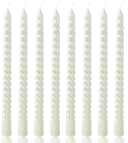 VIKY 8 stycken spetsljus droppljus 25 cm långa – 8 x rena vita ljus – vridna stavljus i vitt för juldekoration, elegant bordsdekoration, bröllop, ljus aesthetic luktfri