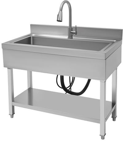 Stainless Steel Utility Sink, Freestanding Single Bowl Utility Sink with Storage Rack, Faucet, Commercial Bowl Kitchen Sinks for Kitchen Laundry Room Farmhouse Indoor and Outdoor, 39 x 20 x 31.5