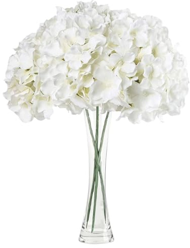 3 stycken hortensior konstgjorda blommor, konstgjorda blommor, silke, hortensia med stam, 16 cm, stora hortensior, konstgjorda blommor, hortensia, för badrum, dekoration, blomsterarrangemang (vit)