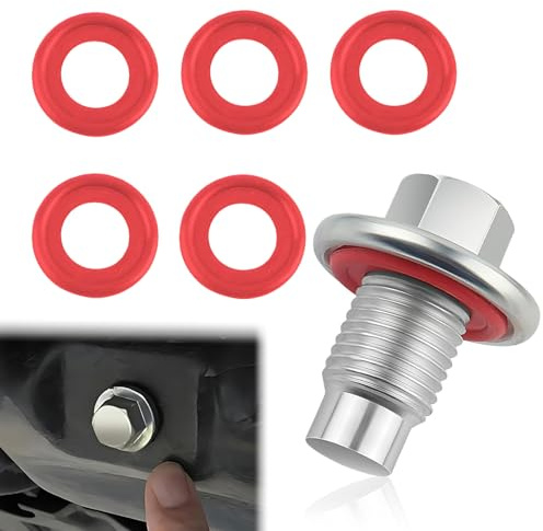 KoiLuvGo M14x1.5 Oil Drain Plug with 5PCS Oil Drain Plug Gasket, Stainless Steel Sump Drain Nut Bolt Anti Leakag Replacement, Universal for Car Motorcycle Boat Accessories OEM#EJ7Z-6730-A (M14x1.5)