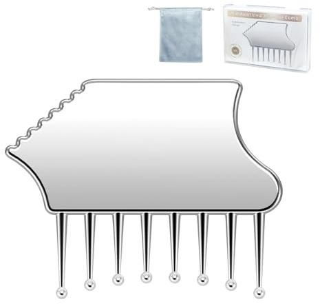 HUGJOG Metal Gua Sha Scalp Massage Tool - Multi-Edge Metal Head Massager & Scalp Scrubber, Portable Gua Sha Comb for Scalp, Face, Neck, Hand & Leg Care with Velvet Storage Pouch