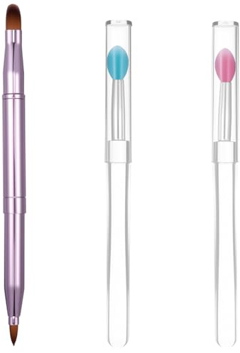 Hecila 3PCS Double-ended Lip Makeup Brush Silicone Lip Brushes Tool Retractable Makeup Brush Applicator Brushes with Caps Reusable Lips Mask Applicator for Lipstick Lips Gloss Balm Eyeshadow Mask Oil