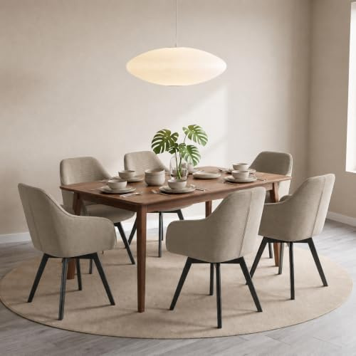LEWE Lot de 6 Chaise pivotante 360°, Velours Côtelé, Clair café | Fauteuil,Ergonomique,Pieds de métal, Repose-pieds Réglable,Charge Maximale 150 kg, pour Salle à Manger Cuisine Salon