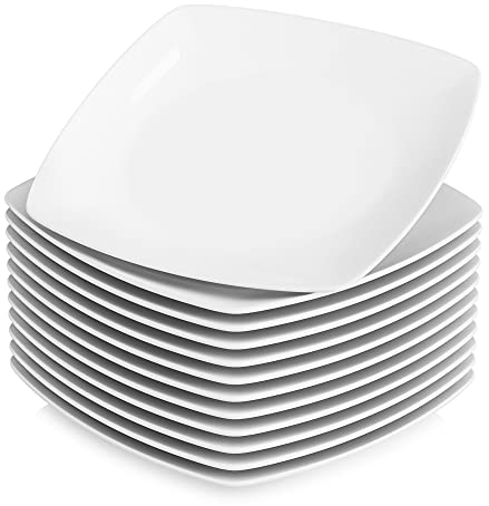 MALACASA, Series Julia, 6.5 Dessert Plate Ivory White Porcelain Square Side Plate Snack Plate Salad Plate, Pack of 12 (16.7 * 16.7 * 2cm)