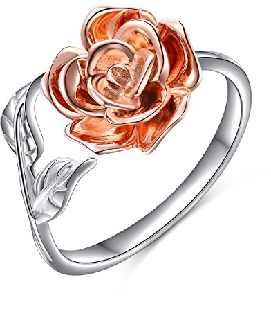 DAOCHONG Vintage Rose Fleur Bague S925 En Argent Massif Femmes Ouvert Bagues Rose Fleur Réglable Anneaux Cadeau Romantique pour Son Anneau Réglable,Rose Gold Plated 9