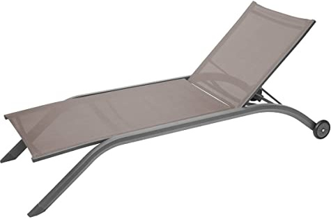 Hespéride - Transat Empilable Milenio Noisette et Tonka 4 Roues Anti-Rouille 5 Positions Coussin Repose-tête Chaise Longue pour Jardin, Terrasse