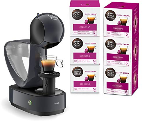 Nescafé Dolce Gusto Krups Machine à café + 6 boites de capsules, Cafetière multi-boissons froides ou chaudes, Grand réservoir amovible, Pression 15 bars, Mode Eco, Infinissima, Gris YY4617FD