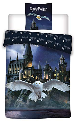 LesAccessoires - Set copripiumino double-face Harry Potter, 100% cotone, copripiumino 135 x 200 cm, federa Hogwarts, 80 x 80 cm