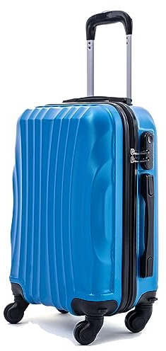 R.Leone Valigia Trolley Bagaglio a mano Rigido Ultraleggero in ABS 4 Ruote Autonome (Azzurro, 2037 Valigia 55x40x20cm)