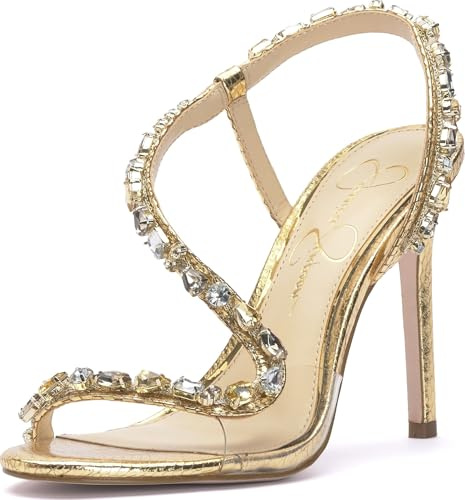 Jessica Simpson Women's Jaycin Embellished Heeled Sandal, Gold/Clear, 4 UK