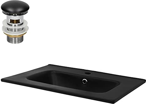 ML-Design Lavabo en Céramique, Noir Mat, 610x165x460 mm, avec Soupape de Vidange, Trop-Plein et Trou de Robinetterie Inclus, Vasque à Encastrer Lave-Main Évier pour Salle de Bain/Toilettes d'Invités
