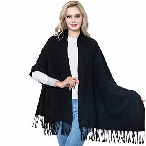 Black Wool Pashmina Shawl-Women's Men Winter Thick Pashmina Scarf and Wraps for Evening Formal Prom Dresses(Black)
