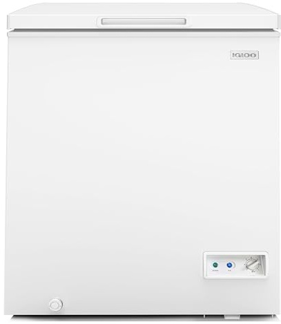Igloo 5.0 Cu Ft Upright Deep Freezer Chest- Deep Freezer with Quick Freezing System & Adjustable Thermostat - Low Noise Freezer with Removable Basket & LED Lights for Homes, Garages & Basements- White
