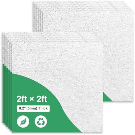 Gigrwiin 2ft x 2ft Printed Pro Ceiling Tiles - PVC Ceiling Panel 24 x 24in – Waterproof, Washable and Fire-Rated - High-Grade PVC to Prevent Breakage-Cover 48 Sq. Ft-Package of 12 Tiles