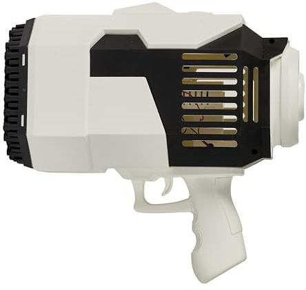 MISTER GADGET - MG3469 Jouet Enfant Pistolet à Bulles 132 Trous LED Rechargeable - Support Savon Inclus, Design Élégant, Jeux Plein Air, Standard, Blanc/Noir