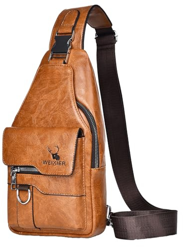 ANPTER Bandoleras Hombre Cuero Bolso de Bombro Pequeña Bolsa Pecho Retro Sling Bag Mariconera Cruzada Bolso de Negocios Mano Bolsas de Trabajo Teléfono Cartera Monedero (Marrón)