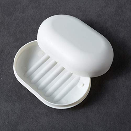 KMOCEPLY Portable Soap Dish Travel Box with Lid Dish Shower Soap Case (White)